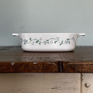 Corningware White Baking Dish with Green Floral Design